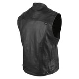 Mens Club Style Solid Motorcycle Biker Shirt Style Armored Leather Vest Concealed Carry