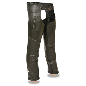 ST638 MEN BLACK RIDING BIKER MOTORCYCLE LEATHER CHAPS S-6XL