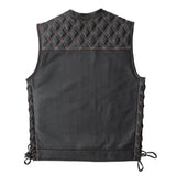 Hunt Club Men's Custom Side Laced Diamond Stitched Motorcycle Concealed Carry Leather Vest
