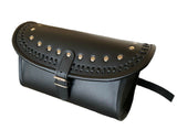 QUICK DETACH STUDDED MOTORCYCLE LEATHER TOOL BAG SADDLEBAG UNIVERSAL FIT BLACK