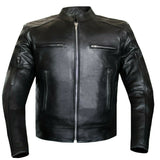 Mens Black Leather Biker Style Motorcycle Concealed Carry Jacket