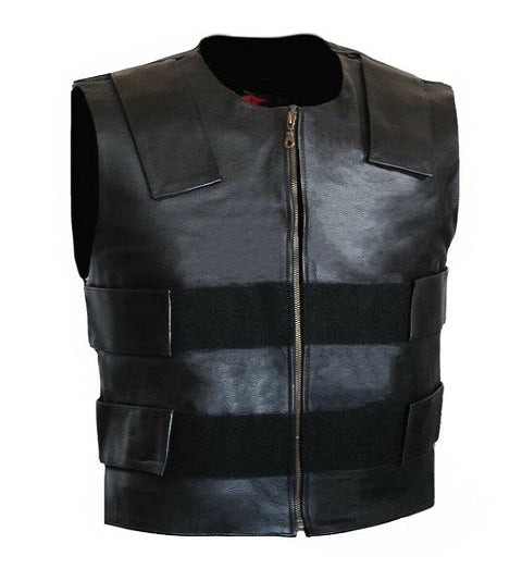 Men Tactical Bullet Proof Style Motorcycle Biker Concealed Carry Leather Vest