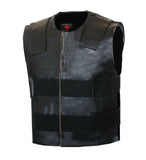 Men Tactical Bullet Proof Style Motorcycle Biker Concealed Carry Leather Vest