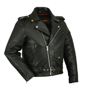 Mens Classic Cowhide Leather Biker Motorcycle Jacket Concealed Carry