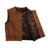 Mens Timber Solid Tan Motorcycle Biker Concealed Carry Leather Club Vest