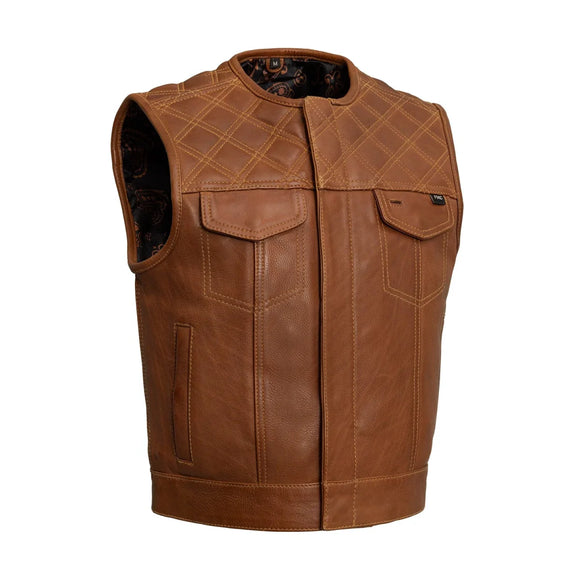 Mens Timber Solid Tan Motorcycle Biker Concealed Carry Leather Club Vest