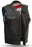 US Flag Men Club Style Biker Motorcycle Concealed Carry Leather Vest