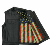 Hunt Club US Flag Biker Style Men's Motorcycle Concealed Carry Leather Vest