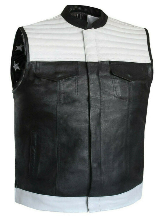 U.S Flag Mens Club Style Motorcycle Biker Style Concealed Carry Leather Vest