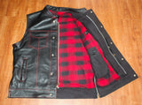 Men Red Flannel Club Style Red Stitched Motorcycle Concealed Carry Leather Vest