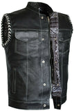 Mens Club Style Perforated Paisley Liner Motorcycle Concealed Carry Leather Vest