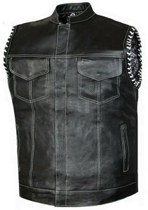 Mens Club Style Perforated Paisley Liner Motorcycle Concealed Carry Leather Vest