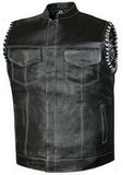 Mens Club Style Perforated Paisley Liner Motorcycle Concealed Carry Leather Vest