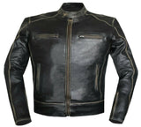 Mens Distressed Black Leather Motorcycle Concealed Carry Biker Jacket