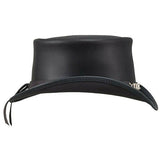 Men Embellished Chrome Chain Style Black Genuine Leather Western Cowboy hat